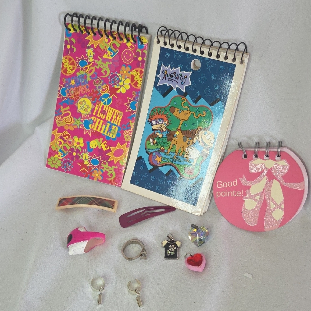 1990s Y2k Lot Rugrats Notepad Pink Power Ranger Ring Nostalgic Ear Cuffs Charms